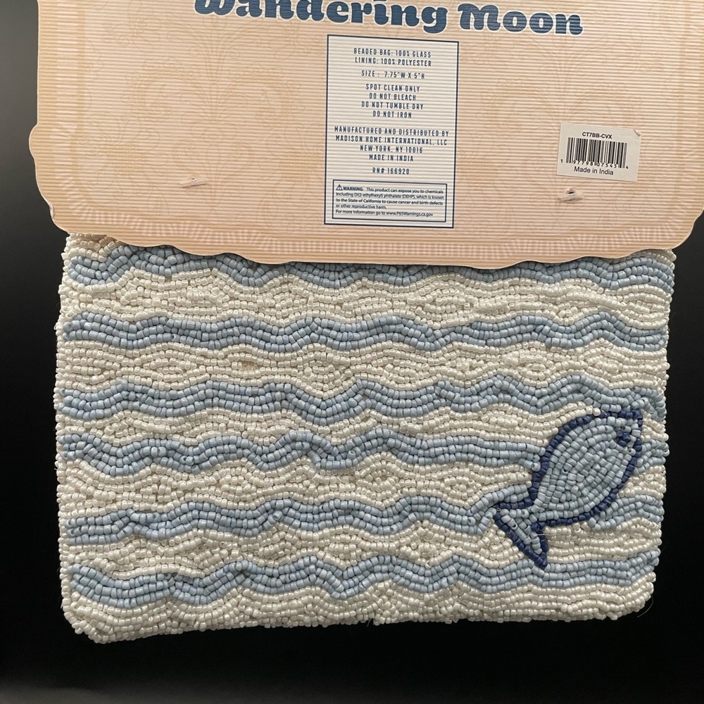 Wandering Moon Beaded Sardine Pouch Coin Purse Blue White Handmade In INDIA - Picture 2 of 5